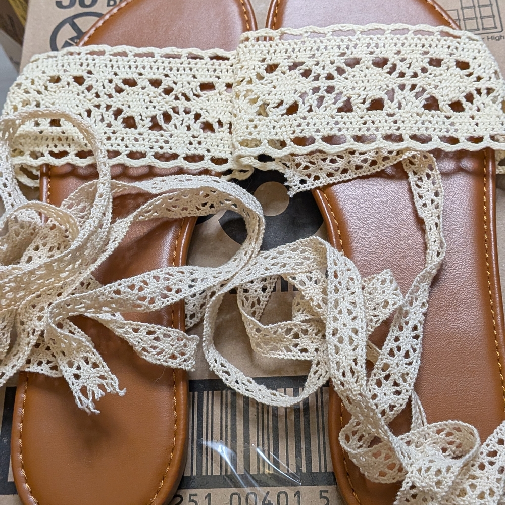 Elegant Cream Lace-Up Sandals